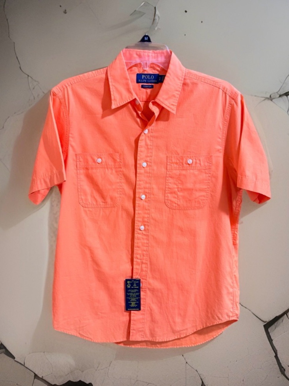NWT Polo by Ralph Lauren Men's Short-Sleeve Bright Orange Button-Up Shirt-S